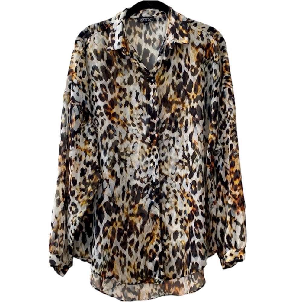 Topshop Animal Print Button-up Blouse Size 6